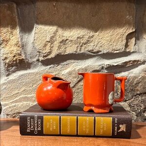 Petite Frankoma Orange Ceramic Pitcher and Jug Set Cottage Core
